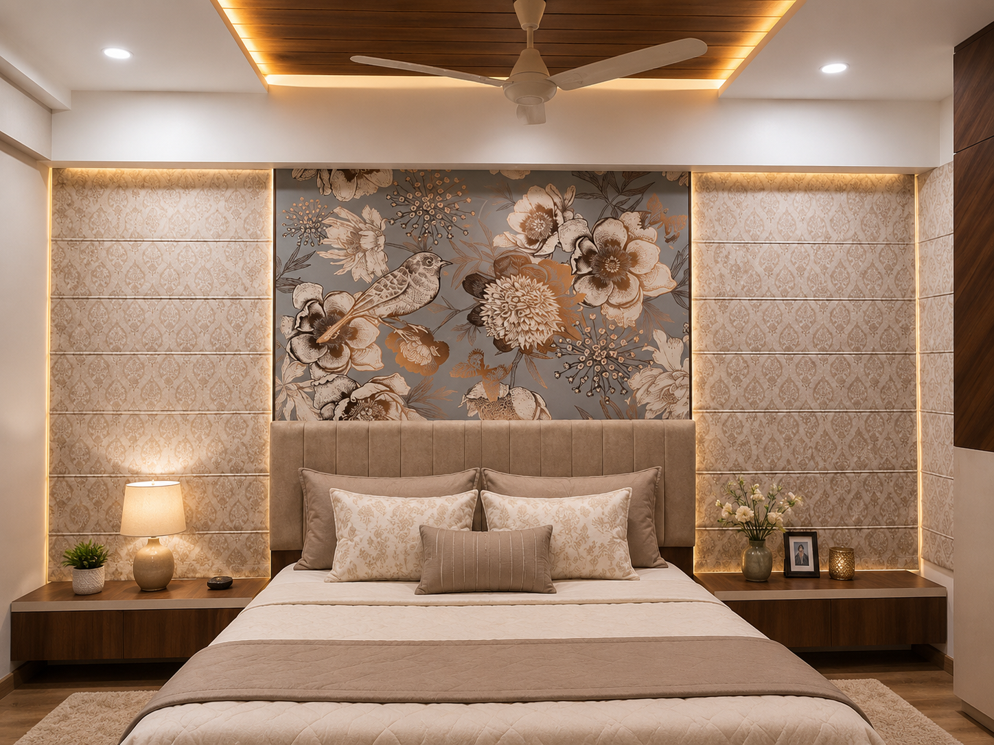 Bedroom Roman blinds with wallcovering - ARA Decor Studio Pune