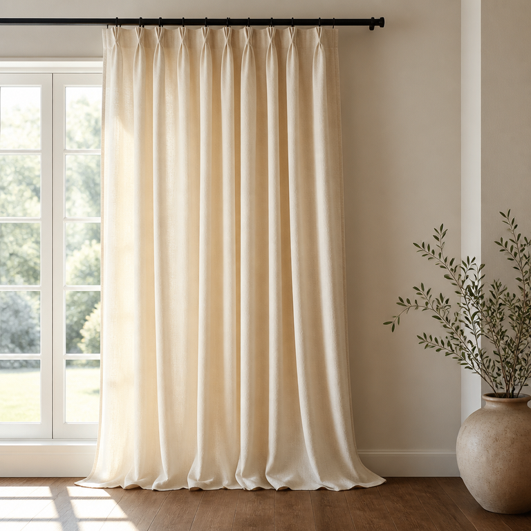 Cream linen pinch pleat curtains - ARA Decor Studio Pune