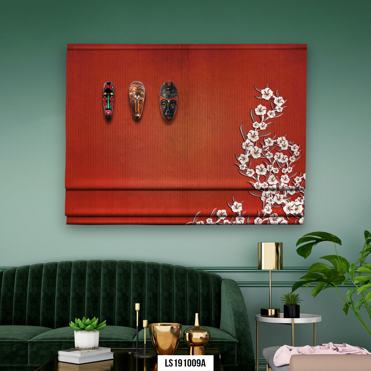 Red floral Roman blind - ARA Decor Studio Pune