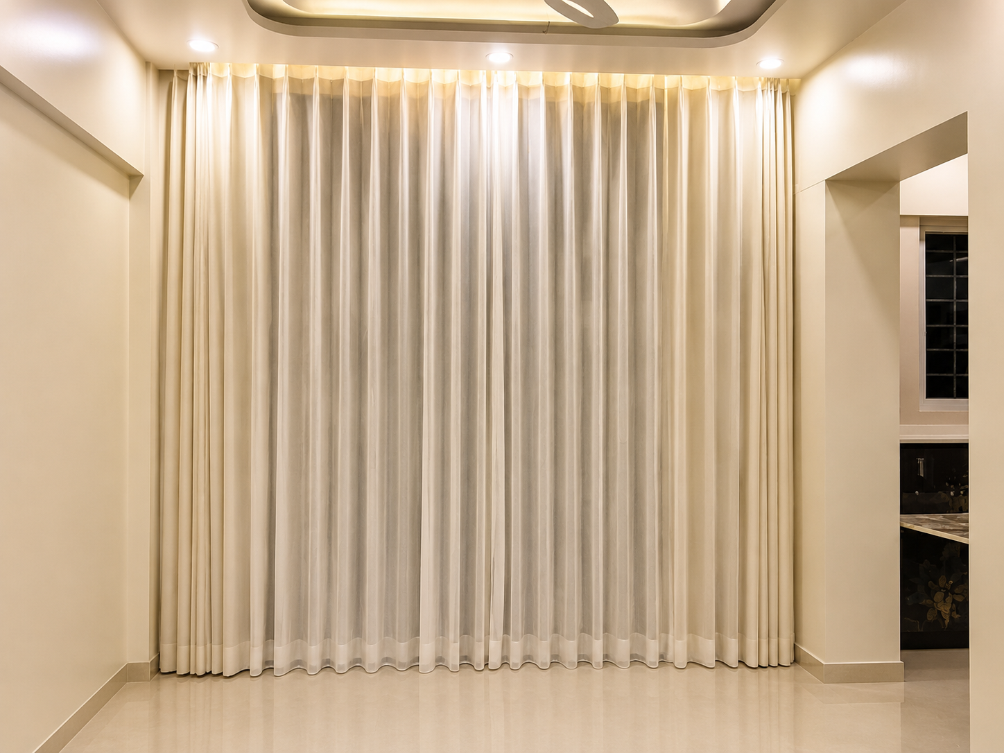 Cream sheer wave fold curtains - ARA Decor Studio Pune