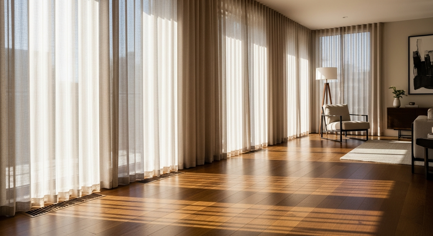 Luxury sheer curtains in a living room - ARA Decor Studio Pune